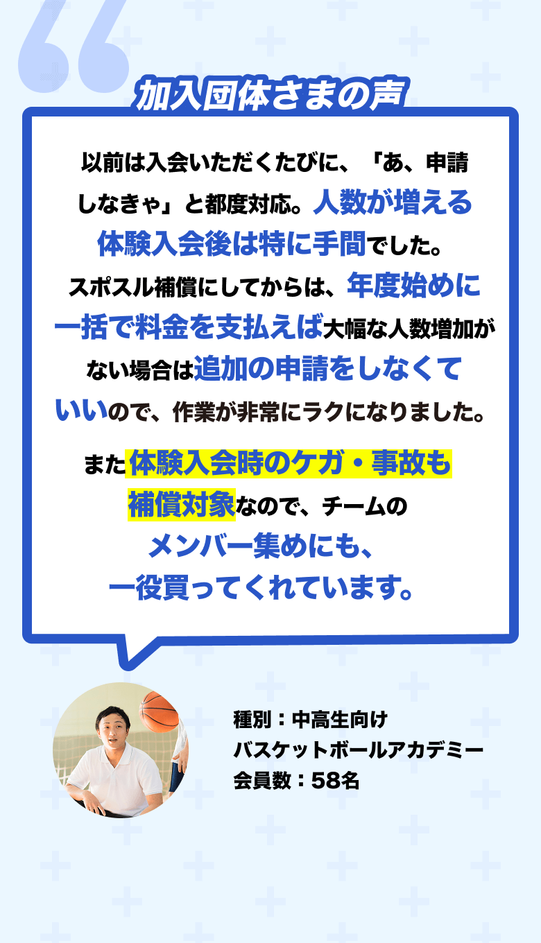 スポスル補償 スポーツ活動の事故を補償